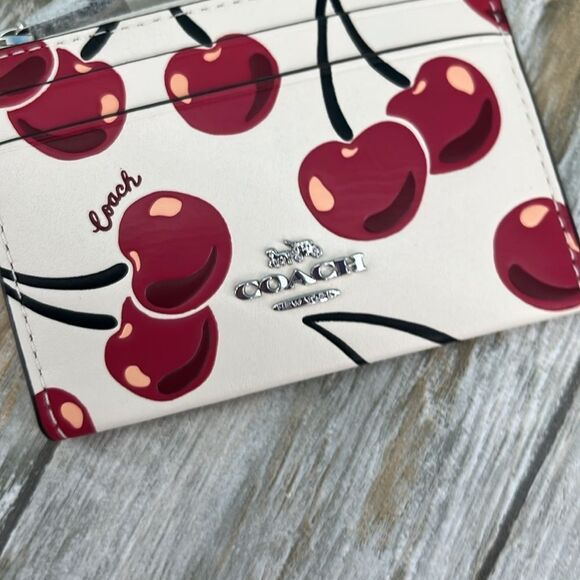 Coach Mini Skinny Id Case With Cherry Print Bag Wallet Purse - Picture 2 of 9